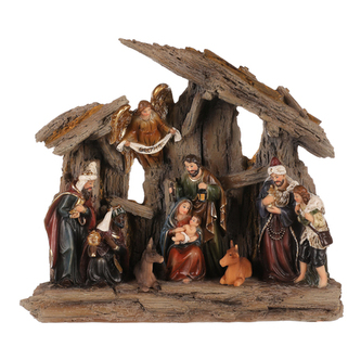 Betlém se třemi králi a andělem - polyresin, LED osvětl., barva hnědá.