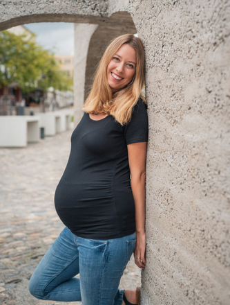 Bobánek Těhotenské tričko krátký rukáv - Černé - L