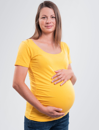 Bobánek Těhotenské tričko krátký rukáv - Žluté - XL Bobánek Těhotenské tričko krátký rukáv - Žluté - XL