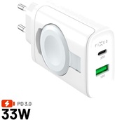 Nabíječka FIXED Power Socket s USB-A a USB-C výstupem a vyklápěcí nabíječkou pro Apple Watch, 33W, bílá, síťová
