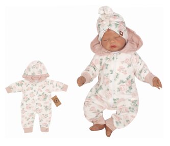 Z&Z Dětský teplákový overálek s kapucí, Květinka, růžová; 56 (1-2m)