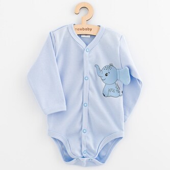 Kojenecké celorozepínací body s dlohým rukávem New Baby Happy Elephant blue - velikost 56 (0-3m)