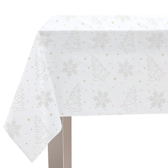 Vánoční ubrus na stůl WHITE XMAS vzor D bílý zlatý potisk 140x220 cm Mybesthome