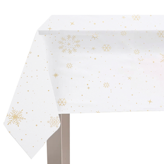 Vánoční ubrus na stůl WHITE XMAS vzor B bílý zlatý potisk 140x220 cm Mybesthome