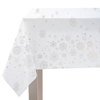 Vánoční ubrus na stůl WHITE XMAS vzor A bílý stříbrný potisk 150x300 cm Mybesthome