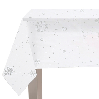 Vánoční ubrus na stůl WHITE XMAS vzor B bílý stříbrný potisk 140x220 cm Mybesthome