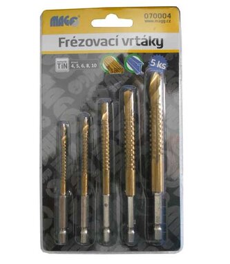 Frézovací vrtáky TiN sada - 5 ks (4,5,6,8,10 mm)
