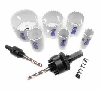 Sada bimetalových vrtacích korunek 19,22,29,38,44,57mm + adaptéry