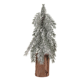 Vánoční mini stromek na špalku - umělý, výška 32 cm, zasněžený