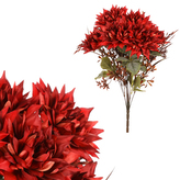 Kytice jiřin s podzimními přízdobami - umělá, barva červená.