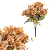 Kytice jiřin s podzimními přízdobami - umělá, barva cappuccino.