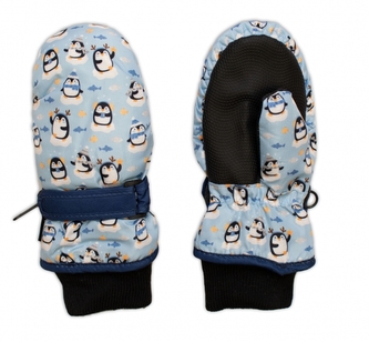 Dětské zimní, nepromokavé palčáky, Tučňák, světle modré, vel. 98/104, 12 cm; 98-104 (2-4r)