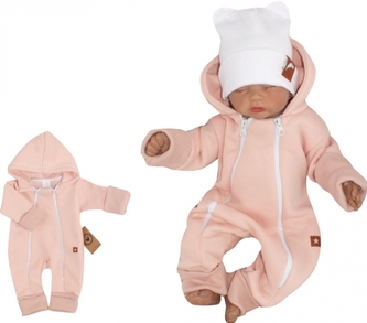 Z&Z Dětský teplákový dvouvrstvý rostoucí overálek s kapucí, pudrový, vel. 74; 74 (6-9m)