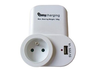 SOLIGHT - USB nabíjecí adaptér s průběžnou zásuvkou, 1000mA, držák na telefon, bílý