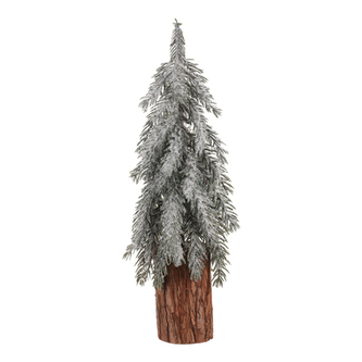 Vánoční mini stromek na špalku - umělý, výška 44 cm, zasněžený