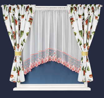 Vánoční set - dekorační krátká záclona s řasící páskou + dekorační závěsy ANDREAS bílá I. 300x150 cm MyBestHome