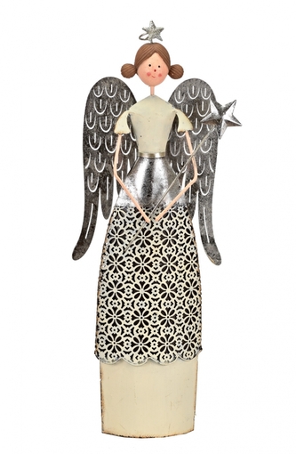 Plechový anděl bílo-stříbrný 42 cm