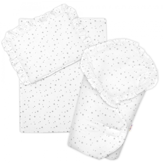 Sada pro panenku 3D - zavinovačka, peřinka a polštářek, Hvězdičky,bílá/šedá