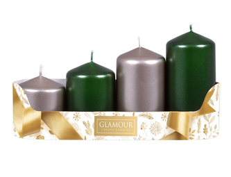 Svíčky adventní STUPŇOVITÝ MIX metal lesk d5x6/7,5/9/10,5cm