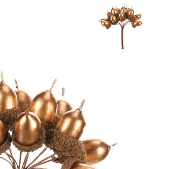 Žaludy na drátku - umělé, barva zlatá, cena za 1 box (72 ks).