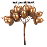 Žaludy na drátku - umělé, barva stříbrná, cena za 1 box (72 ks).