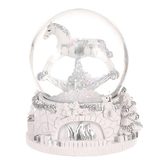 Sněžítko s houpacím koníkem - polyresin, malý, barva bílo - stříbrná.