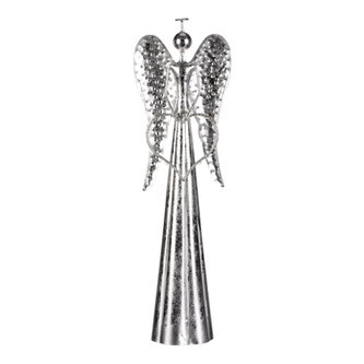 Anděl kovový, se svítícím srdcem (LED), stříbrná barva.