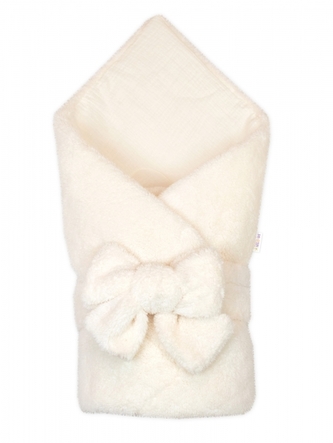 Luxusní oboustranná zavinovačka/deka/podložka se stuhou, smetanová