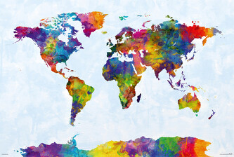 Plakát, Obraz - Michael Tompsett - Watercolor World Map, 61 × 91.5 cm