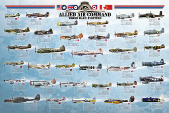Plakát, Obraz - AlliedAirCommand WWII Fighters, 91.5 × 61 cm