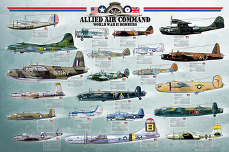 Plakát, Obraz - Allied Air Command WWII Bomber, 91.5 × 61 cm