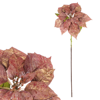 Poinsécie, vánoční růže - umělý květ na stonku, barva bordó.