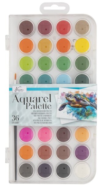 Akvarelové barvy v plastovém boxu, 36 barev a štětec