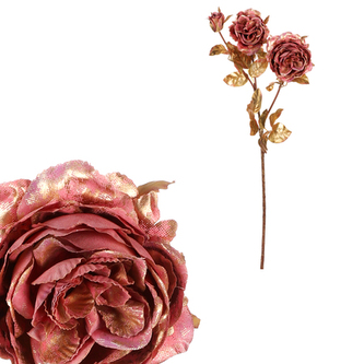 Růže s pozlacením - umělá řezaná květina, barva růžová.