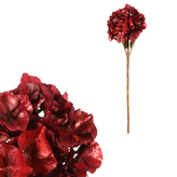 Hortenzie s pozlacením - umělý květ na stonku, barva bordó.