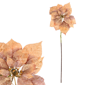 Poinsécie, vánoční růže - umělý květ na stonku, barva zlatá.