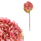 Hortenzie s pozlacením - umělý květ na stonku, barva růžová.