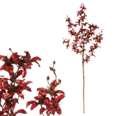 Větev plná drobných kvítků s pozlacením - umělá, barva bordó.