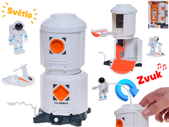 Space vesmírná stanice 20cm na baterie s doplňky se světlem a zvukem v krabičce