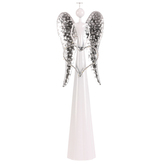 Anděl kovový, se svítícím srdcem (LED), bílá barva.