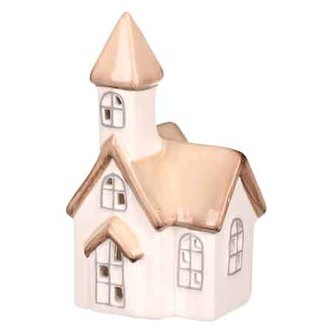 Keramický kostel na čajovou svíčku. Bílá barva.