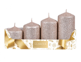 Svíčky adventní STUPŇOVITÉ glitrované d5x6/7,5/9/10,5cm 4ks