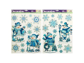 Okenní folie modro-barevné - sněhuláci mix