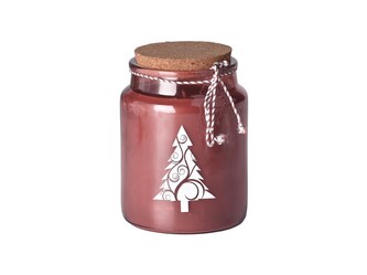 Emocio Sklo 98x135 mm s korkovým víčkem Baked Cinnamon, potisk stromek, červená vonná svíčka