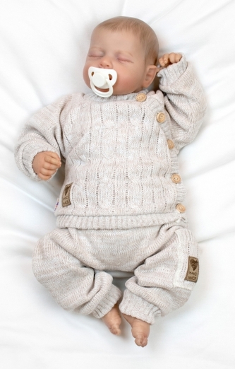 Pletený svetřík a kalhoty s kapsou Hand Made 2D, Nature - béžový melírek, vel. 80; 80 (9-12m)