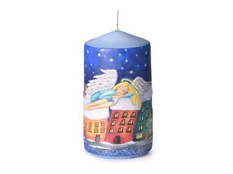 Válec 60x110mm aplikace Vánoční město s andělem, modrá