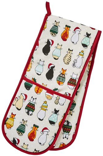 Kuchyňská dvojitá rukavice Christmas Cats Red