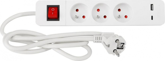 Přívod prodlužovací 1,4 m 3 zásuvky + vypínač, USB