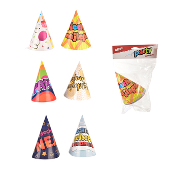 Klobouček papír párty Všechno nejlepší 6 ks 16 cm mix č. 6