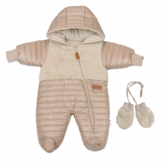 Zimní prošívaná kombinéza s bavlněnou podšívkou, rukavičky, Made with Love, toffi, vel. 68; 68 (3-6m)